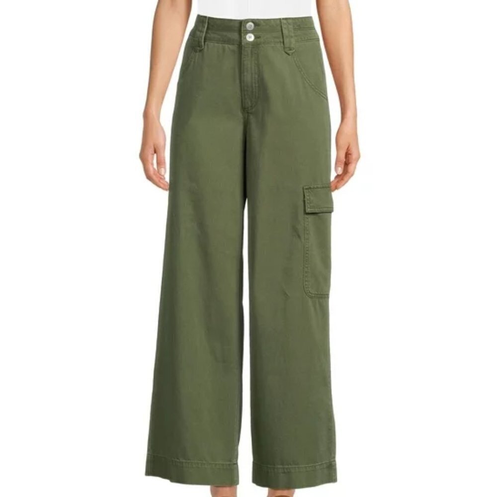 Time and Tru Women's Green (Sea Turtle) Wide Leg Cargo Pants, size 2 NWT